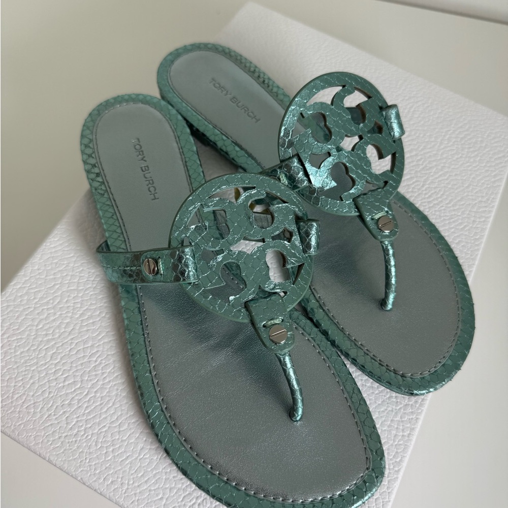 Tory Burch Metallic Teal Sandals